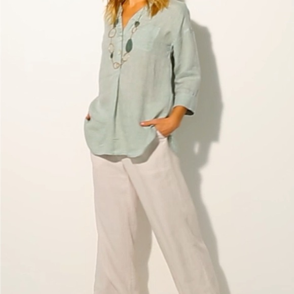 NWT J.Jill Pure Jill 100% Linen 3 Button Front Tunic Blouse Sage Green Sz MP - Picture 3 of 14